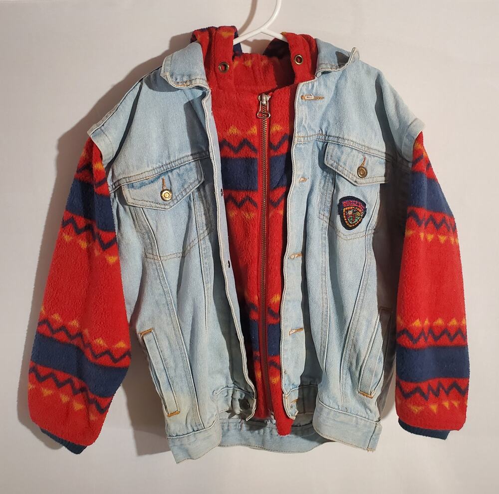 Vtg 90s Bugle Boy Denim Fleece Hooded Jacket Youth Little Boy Size XL Southwest